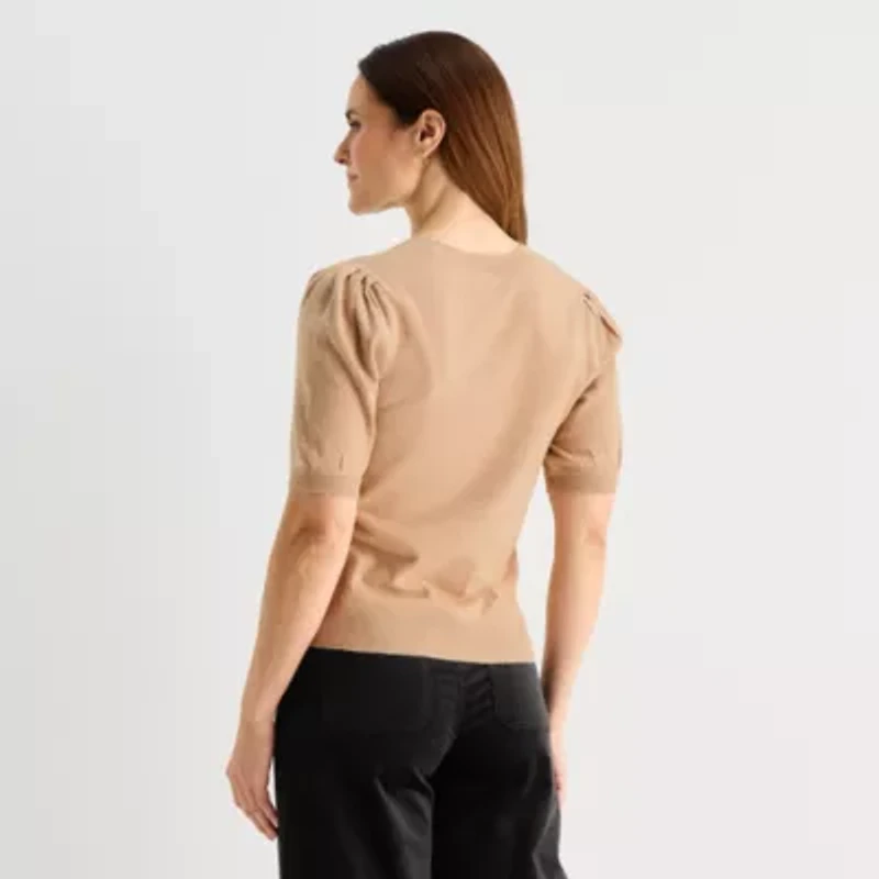 Liz Claiborne Womens Crew Neck Short Sleeve Pullover Sweater