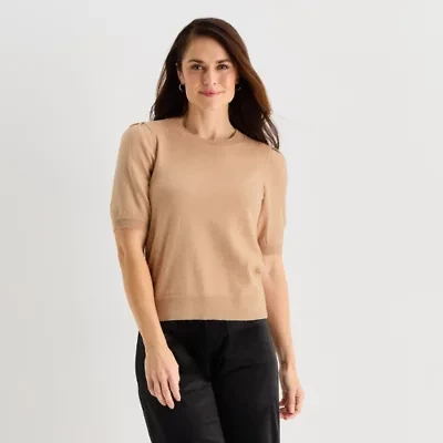 Liz Claiborne Womens Crew Neck Short Sleeve Pullover Sweater