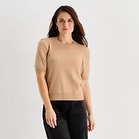 Liz Claiborne Womens Crew Neck Short Sleeve Pullover Sweater