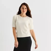 Liz Claiborne Womens Crew Neck Short Sleeve Pullover Sweater