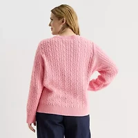 St. John's Bay Plus Womens Crew Neck Long Sleeve Cable Knit Pullover Sweater