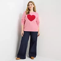 St. John's Bay Plus Womens Crew Neck Long Sleeve Cable Knit Pullover Sweater