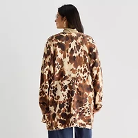 Worthington Womens Long Sleeve Open Front Plus Cheetah Cardigan