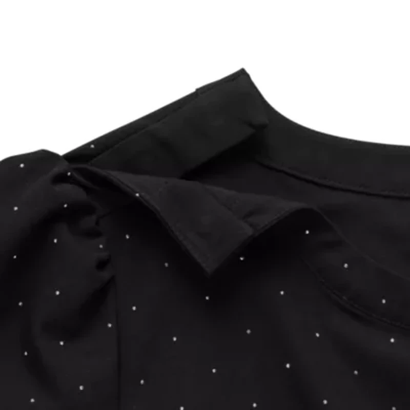 Liz Claiborne Womens Plus Easy-on + Easy-off Round Neck Short Sleeve Blouse