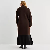 Liz Claiborne Womens Long Sleeve Open Front Plus Cardigan