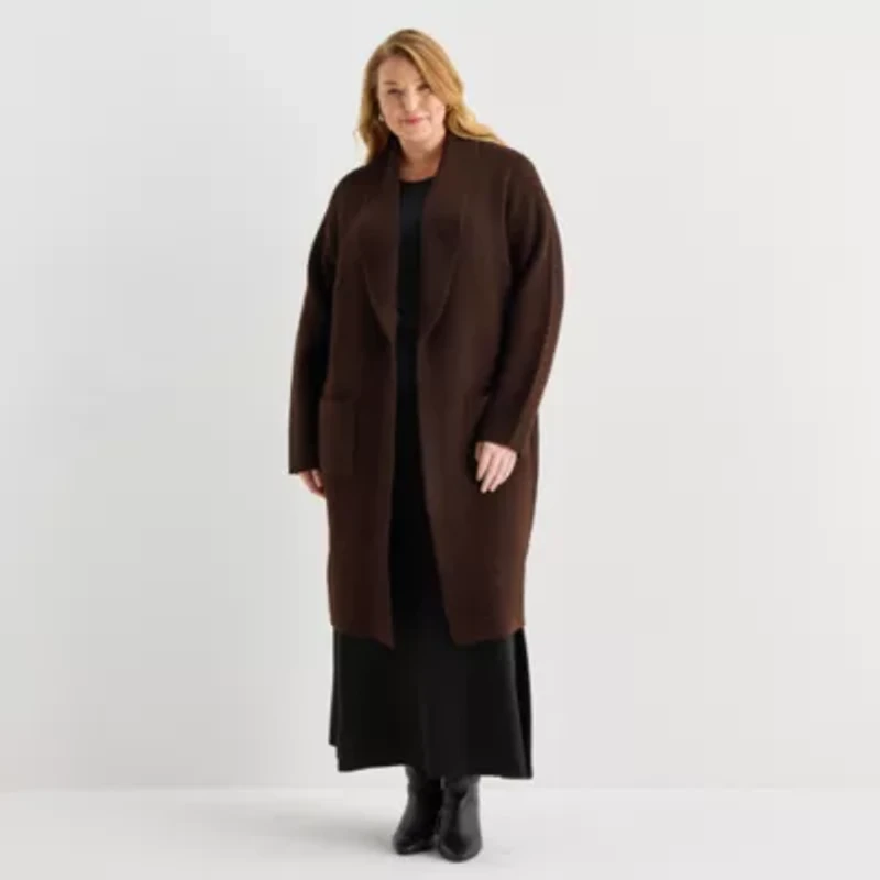 Liz Claiborne Womens Long Sleeve Open Front Plus Cardigan