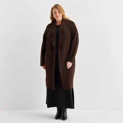Liz Claiborne Womens Long Sleeve Open Front Plus Cardigan