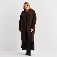 Liz Claiborne Womens Long Sleeve Open Front Plus Cardigan