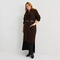 Liz Claiborne Womens Long Sleeve Open Front Plus Cardigan