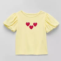 Okie Dokie Girls Crew Neck Puff Sleeve Graphic T-Shirt