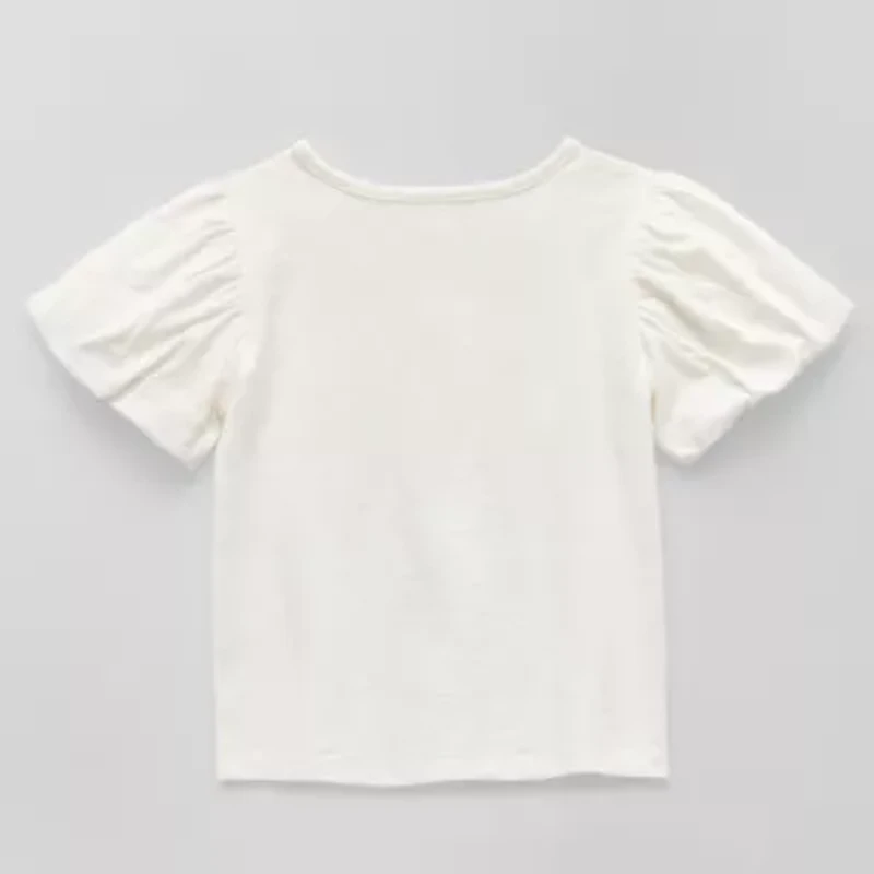 Okie Dokie Girls Crew Neck Puff Sleeve Graphic T-Shirt