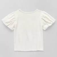 Okie Dokie Girls Crew Neck Puff Sleeve Graphic T-Shirt