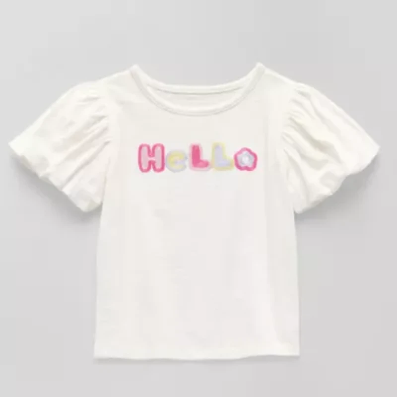 Okie Dokie Girls Crew Neck Puff Sleeve Graphic T-Shirt