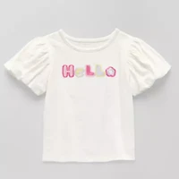 Okie Dokie Girls Crew Neck Puff Sleeve Graphic T-Shirt