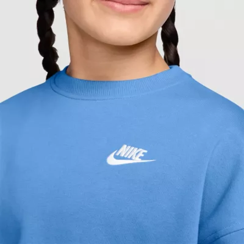 Nike Club Big Kid Girls Crew Neck Fleece Long Sleeve Sweatshirt