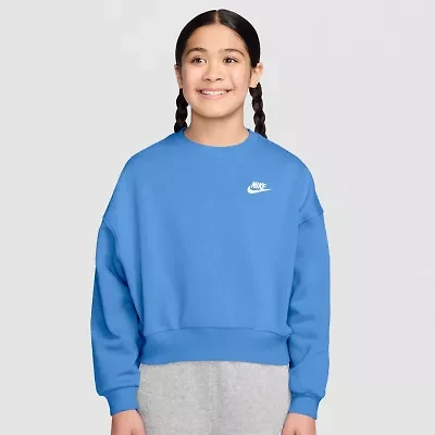 Nike Club Big Kid Girls Crew Neck Fleece Long Sleeve Sweatshirt