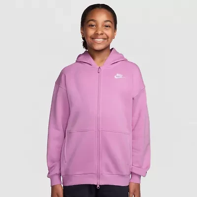 Nike Club Big Kid Girls Long Sleeve Fleece Zipper Active Hoodie