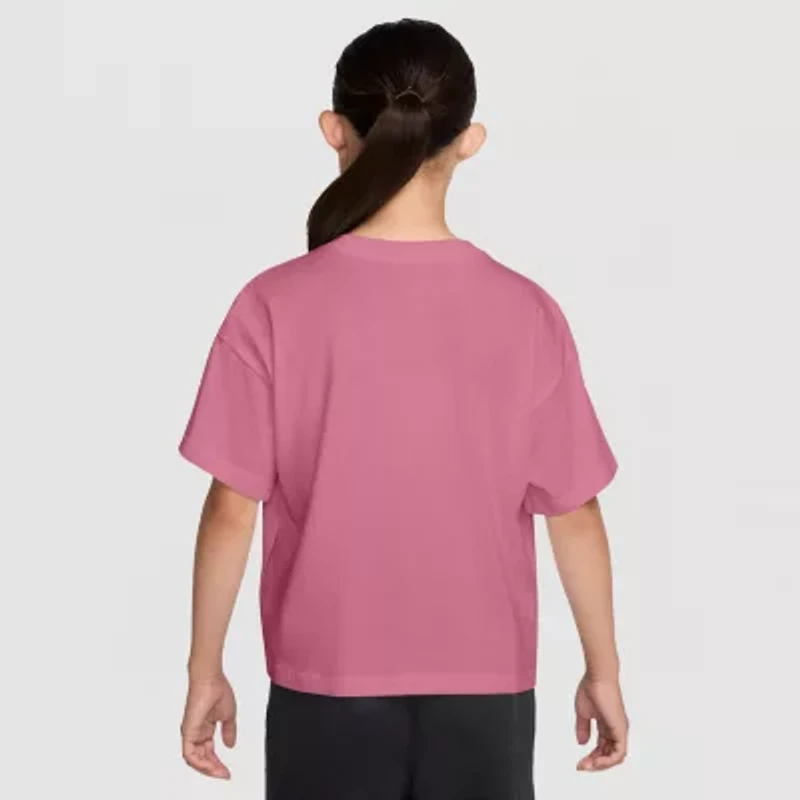 Nike Club Big Kid Girls Crew Neck Short Sleeve Oversized Graphic T-Shirt