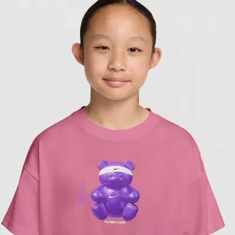 Nike Club Big Kid Girls Crew Neck Short Sleeve Oversized Graphic T-Shirt