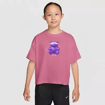 Nike Club Big Kid Girls Crew Neck Short Sleeve Oversized Graphic T-Shirt
