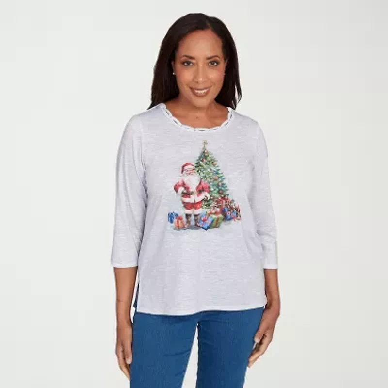 Alfred Dunner Classics Womens Crew Neck 3/4 Sleeve T-Shirt