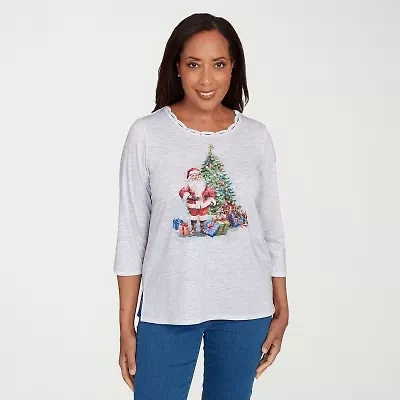 Alfred Dunner Classics Womens Crew Neck 3/4 Sleeve T-Shirt