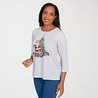 Alfred Dunner Classics Womens Crew Neck 3/4 Sleeve T-Shirt