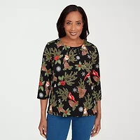 Alfred Dunner Classics Womens Crew Neck 3/4 Sleeve T-Shirt