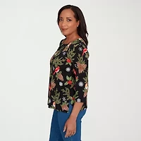 Alfred Dunner Classics Womens Crew Neck 3/4 Sleeve T-Shirt