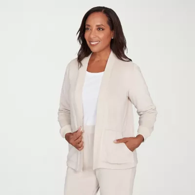 Alfred Dunner Calm Luxe Womens Long Sleeve Open Front Cardigan