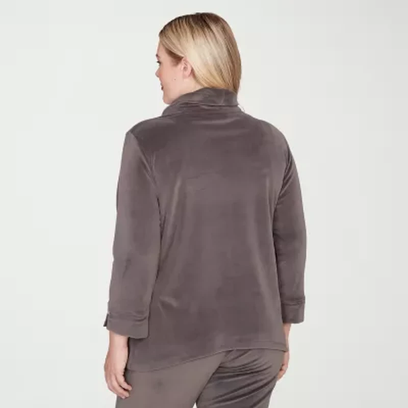 Alfred Dunner Calm Luxe Womens Cowl Neck 3/4 Sleeve T-Shirt