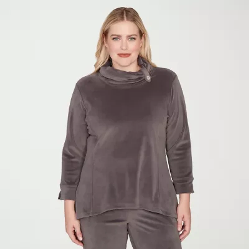 Alfred Dunner Calm Luxe Womens Cowl Neck 3/4 Sleeve T-Shirt