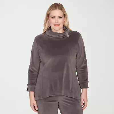 Alfred Dunner Calm Luxe Womens Cowl Neck 3/4 Sleeve T-Shirt