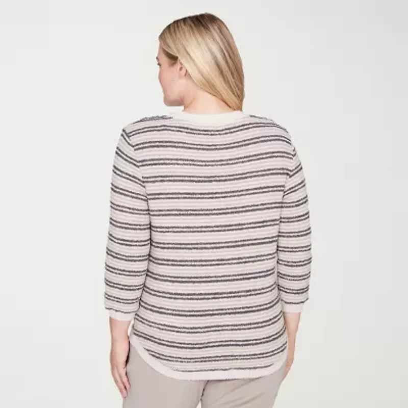 Alfred Dunner Calm Luxe Womens Crew Neck 3/4 Sleeve T-Shirt