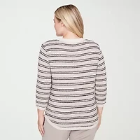 Alfred Dunner Calm Luxe Womens Crew Neck 3/4 Sleeve T-Shirt