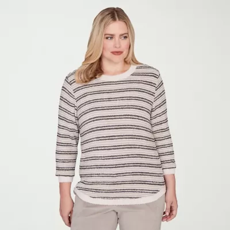 Alfred Dunner Calm Luxe Womens Crew Neck 3/4 Sleeve T-Shirt