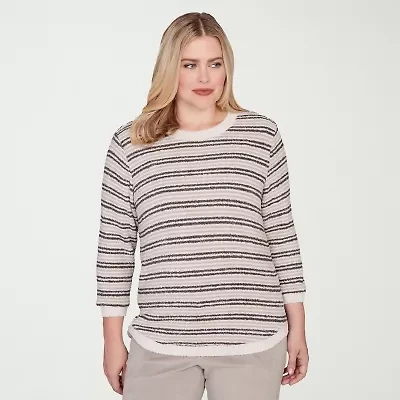 Alfred Dunner Calm Luxe Womens Crew Neck 3/4 Sleeve T-Shirt