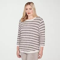 Alfred Dunner Calm Luxe Womens Crew Neck 3/4 Sleeve T-Shirt