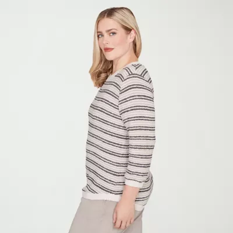 Alfred Dunner Calm Luxe Womens Crew Neck 3/4 Sleeve T-Shirt