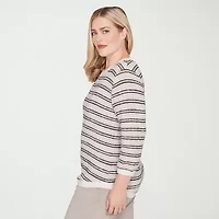 Alfred Dunner Calm Luxe Womens Crew Neck 3/4 Sleeve T-Shirt