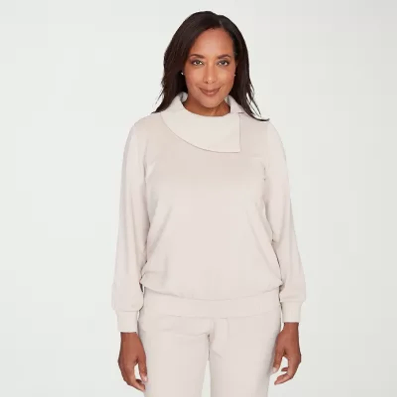 Alfred Dunner Calm Luxe Womens Cowl Neck Long Sleeve T-Shirt