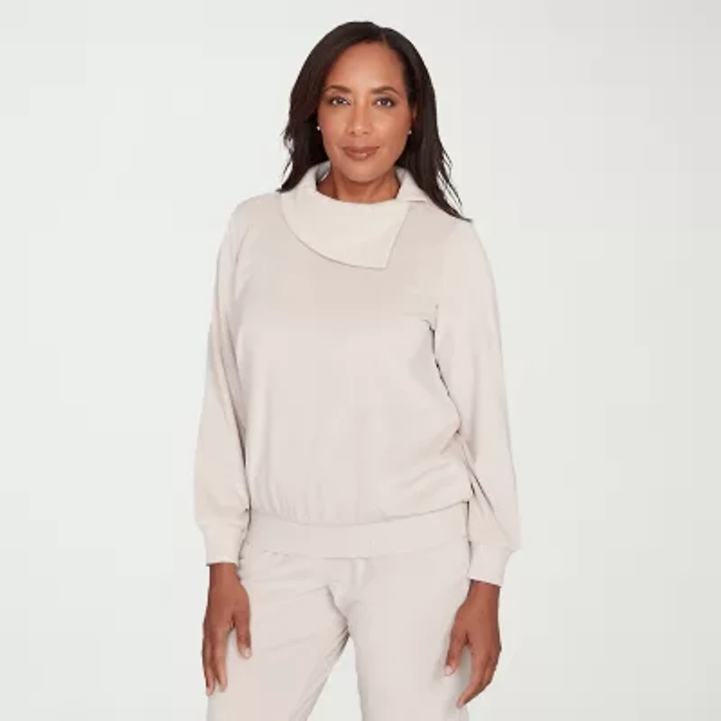 Alfred Dunner Calm Luxe Womens Cowl Neck Long Sleeve T-Shirt