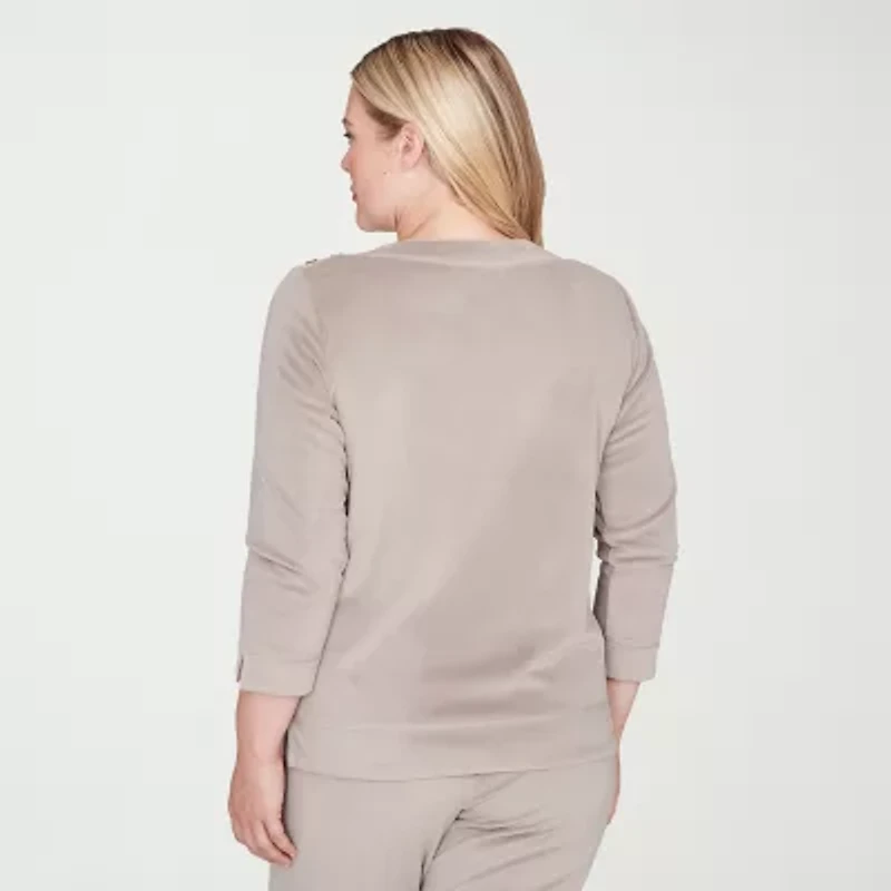 Alfred Dunner Calm Luxe Womens Boat Neck Long Sleeve Sweatshirt