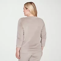 Alfred Dunner Calm Luxe Womens Boat Neck Long Sleeve Sweatshirt