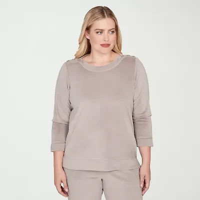 Alfred Dunner Calm Luxe Womens Boat Neck Long Sleeve Sweatshirt
