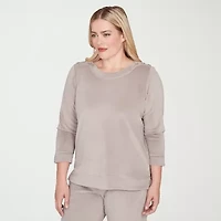Alfred Dunner Calm Luxe Womens Boat Neck Long Sleeve Sweatshirt