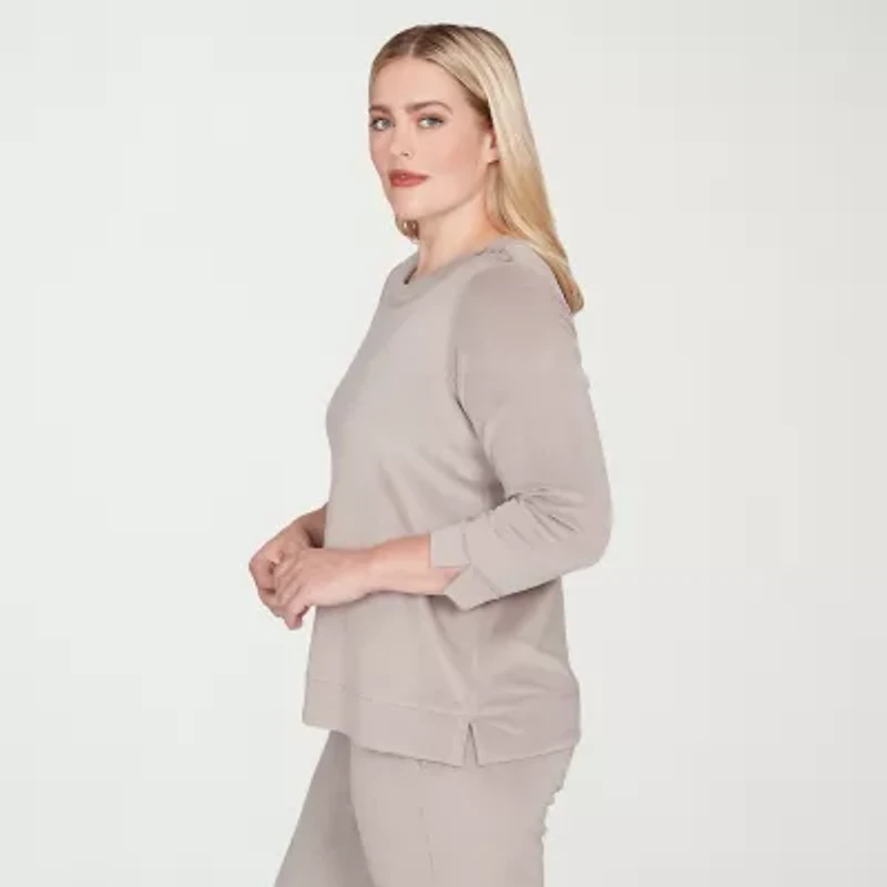 Alfred Dunner Calm Luxe Womens Boat Neck Long Sleeve Sweatshirt