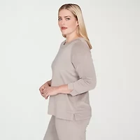 Alfred Dunner Calm Luxe Womens Boat Neck Long Sleeve Sweatshirt