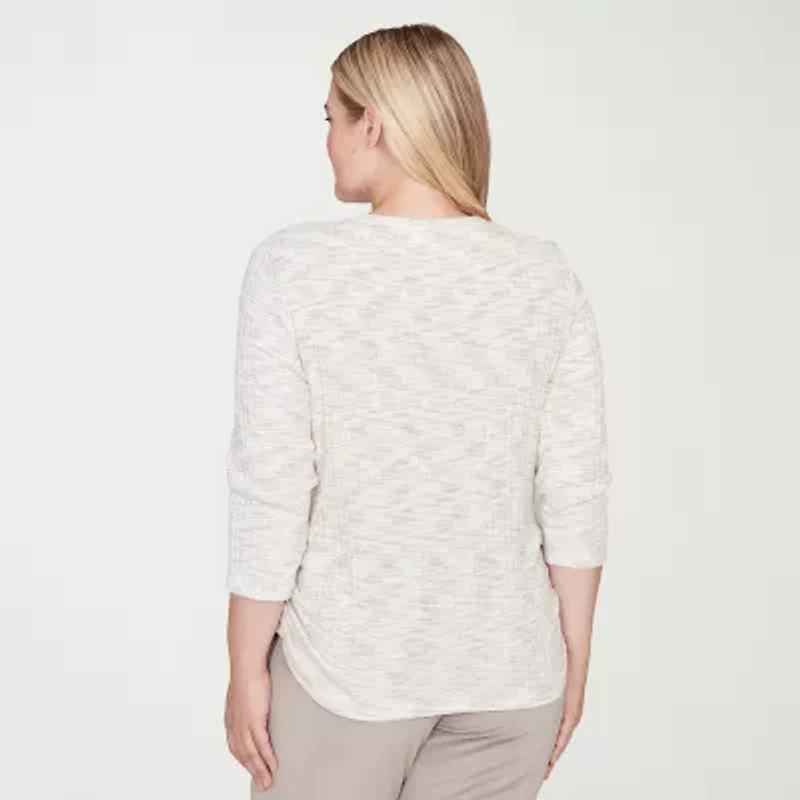 Alfred Dunner Calm Luxe Womens Crew Neck 3/4 Sleeve T-Shirt