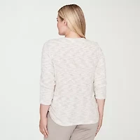 Alfred Dunner Calm Luxe Womens Crew Neck 3/4 Sleeve T-Shirt